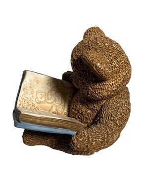 Stone Critters Teddy Bear Reading Figurine Story Book 3” Tall